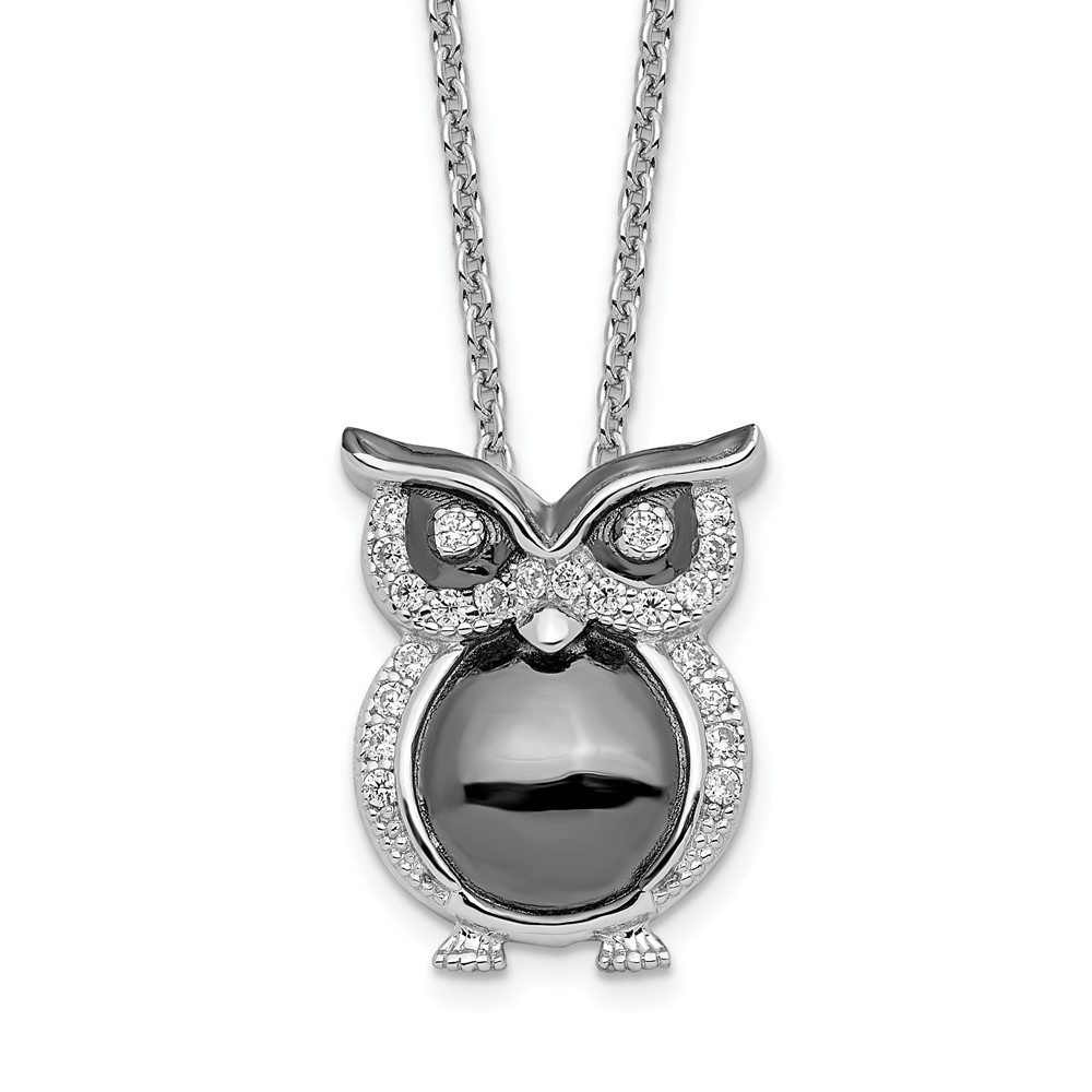 925 Sterling Silver 18 inch Micro Pav‚ CZ Owl Necklace with 2 Inch Extender